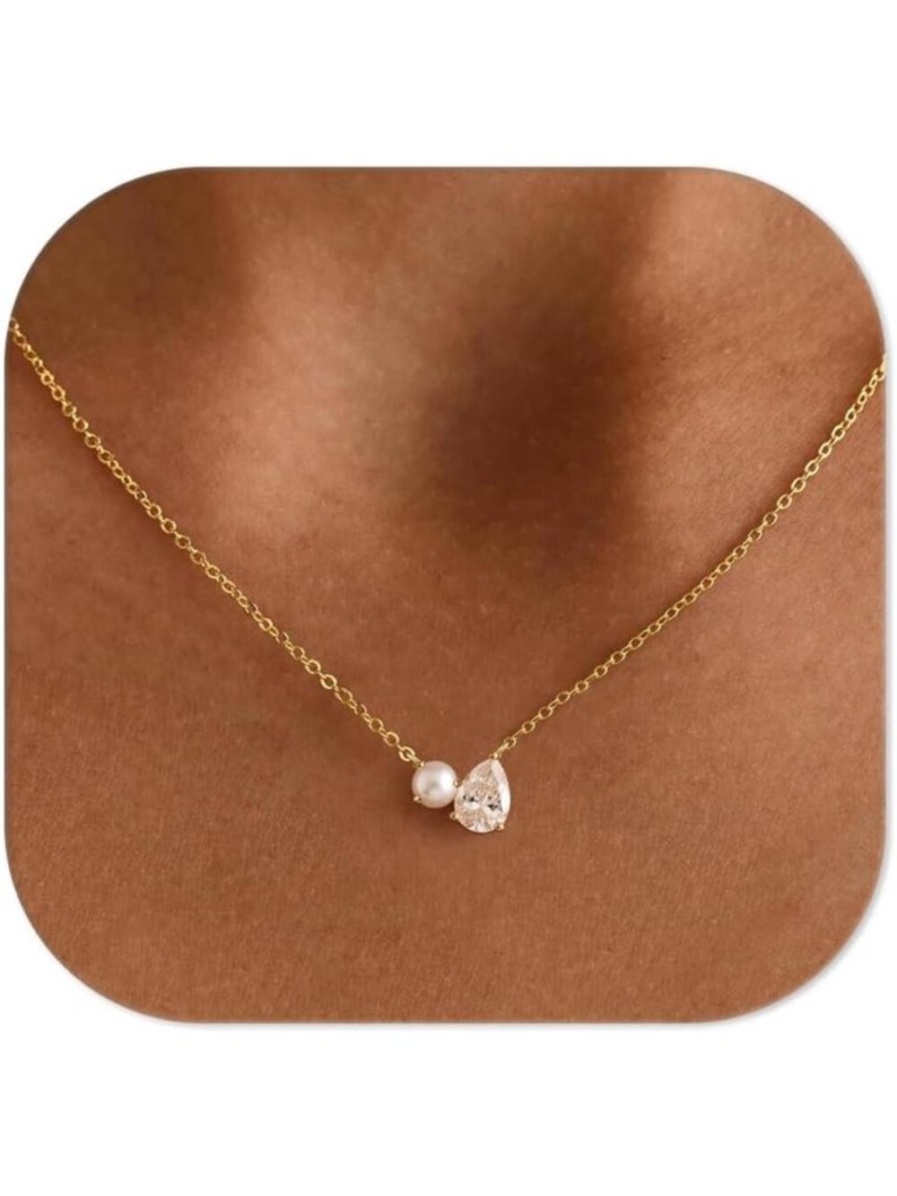 Dainty Gold Necklace for Women, 14K Gold Plated CZ Pendant Necklace